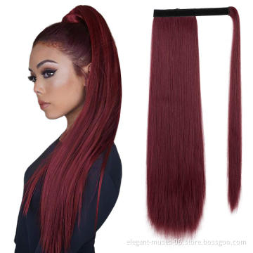 Vigorous Wrap Around Straight Hair Ponytail Straight Hair Extension Clip Synthetic Hair Ponytails in customized Color